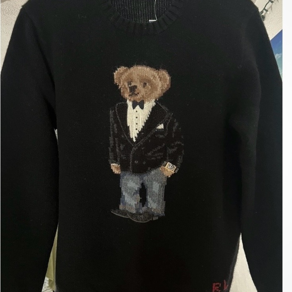 Ralph Lauren Black Teddy Bear Knit Sweater - Classic Crewneck for Men